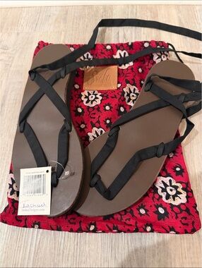 Sseko Black Wrap Sandals with Brown Footbed [COPY]